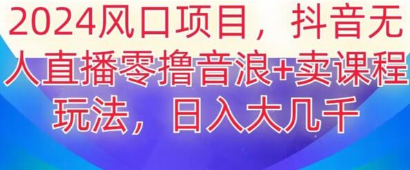 风口项目，抖音无人主播撸音浪+卖课程玩法，日入大几千-冒泡网