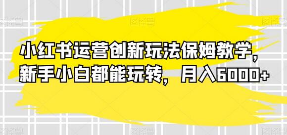 小红书运营创新玩法保姆教学,新手小白都能玩转,月入6000+-冒泡网