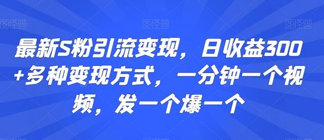 最新S粉引流变现,日收益300+多种变现方式,一分钟一个视频,发一个爆一个-冒泡网