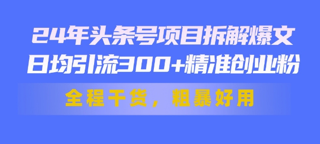 24年头条号项目拆解爆文，日均引流300+精准创业粉，全程干货，粗暴好用-冒泡网