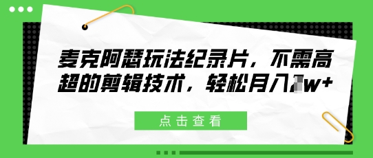 麦克阿瑟玩法纪录片，不需高超的剪辑技术，轻松月入1w+-冒泡网