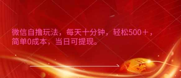 微信自撸玩法，每天十分钟，轻松几张，简单0成本，当日可提现-冒泡网