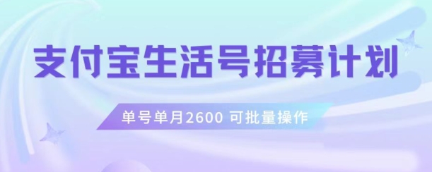支付宝生活号作者招募计划，单号单月2600，可批量去做，工作室一人一个月轻松1w+【揭秘】-冒泡网