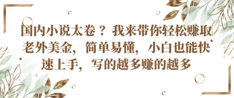 国内小说太卷 ?带你轻松赚取老外美金,简单易懂,小白也能快速上手,写的越多赚的越多【揭秘】-冒泡网