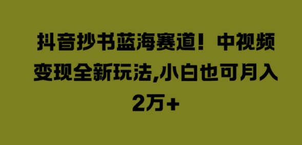 抖音抄书蓝海赛道，中视频变现全新玩法，小白也可月入2W+-冒泡网