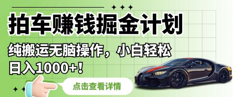 拍车赚钱掘金计划，纯搬运无脑操作，小白轻松日入1000+【揭秘】-冒泡网