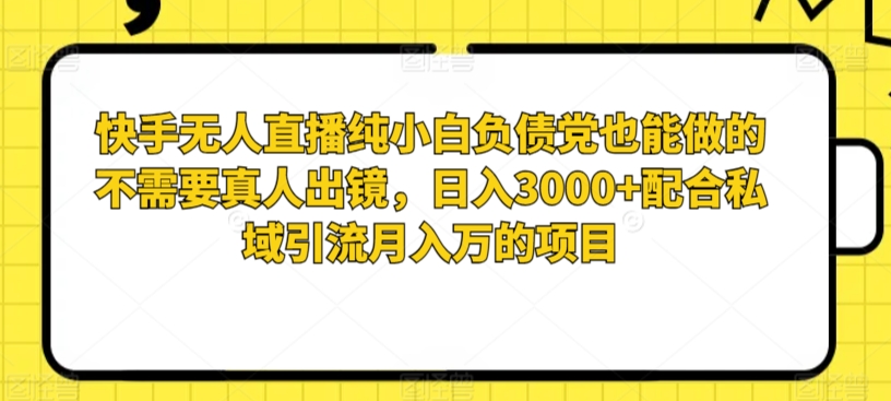 快手无人直播纯小白负债党也能做的不需要真人出镜，日入3000+配合私域引流月入万的项目-冒泡网
