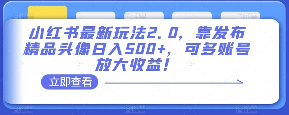 小红书最新玩法2.0，靠发布精品头像日入500+，可多账号放大收益！【揭秘】-冒泡网