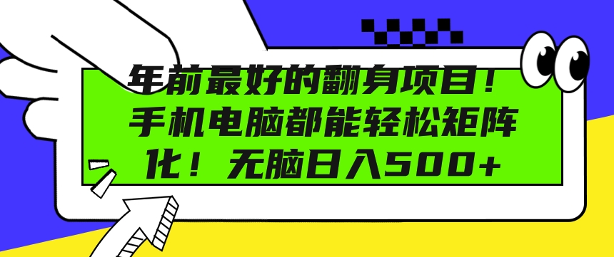 年前最好的翻身项目,手机电脑都能轻松矩阵化,无脑日入多张-冒泡网