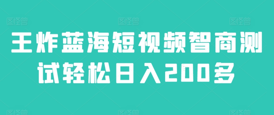 王炸蓝海短视频智商测试轻松日入200多-冒泡网