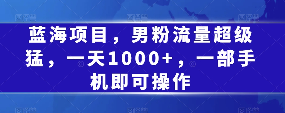 蓝海项目,男粉流量超级猛,一天1000+,一部手机即可操作【揭秘】-冒泡网