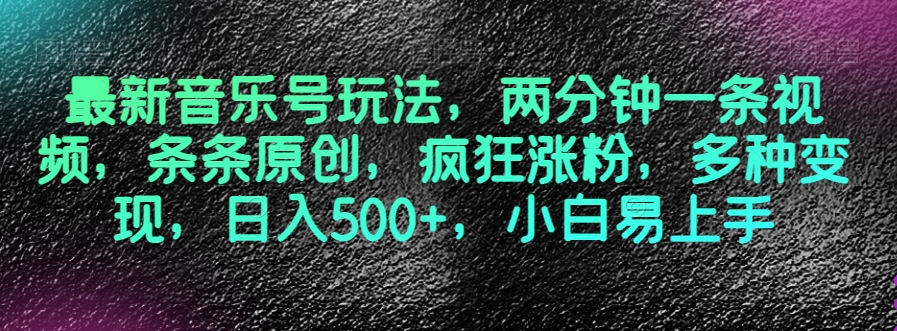最新音乐号玩法,两分钟一条视频,条条原创,疯狂涨粉,多种变现,日入500+,小白易上手【揭秘】-冒泡网