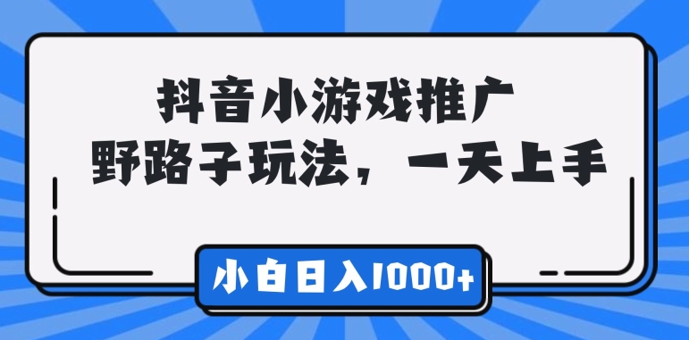 抖音小游戏推广,野路子玩法,无视抖音规则,小白轻松日入1000 +-冒泡网