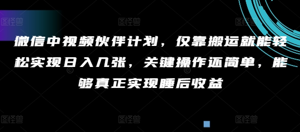 微信中视频伙伴计划，仅靠搬运就能轻松实现日入几张，关键操作还简单，能够真正实现睡后收益-冒泡网
