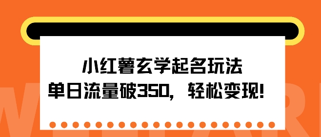 小红薯玄学起名玩法,单日流量破350+,轻松变现-冒泡网