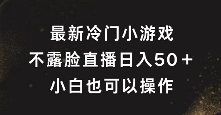 最新冷门游戏不露脸直播,轻松日入50+,小白也可操作-冒泡网