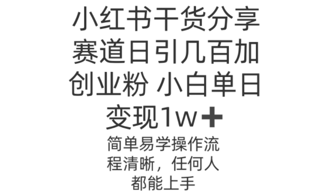 小红书干货分享赛道日引几百创业粉，操作简单-冒泡网