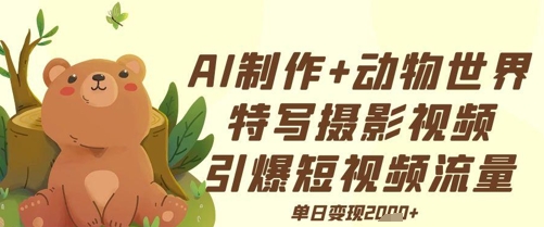 AI制作动物世界特写摄影视频+引爆短视频流量+单日变现多张-冒泡网
