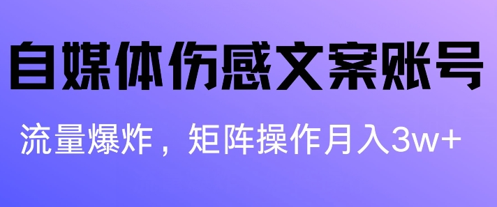 自媒体伤感文案账号,制作简单,流量爆炸账号很容易复制,矩阵月入1W+-冒泡网