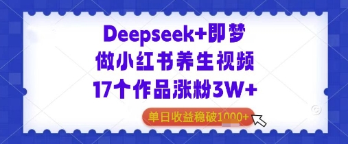 Deepseek+即梦做小红书养生视频17个作品涨粉3W+单日收益几张-冒泡网