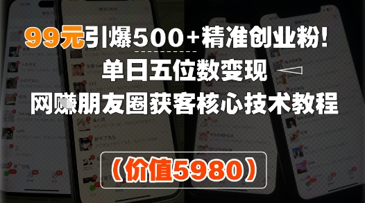 99元引爆500+精准创业粉!单日五位数变现,网创朋友圈获客核心技术教程-冒泡网
