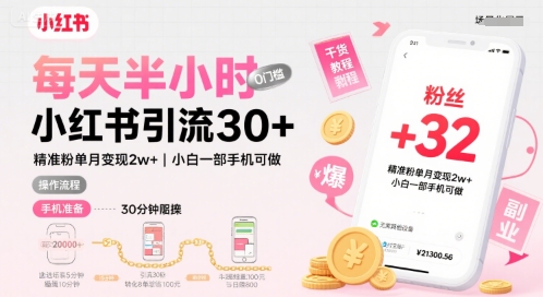 每天半小时小红书引流30+,精准粉单月变现2w+,小白新手一部手机可做,今天5分钟硬核实操-冒泡网