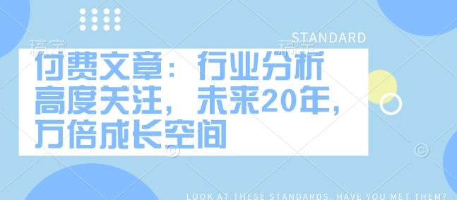 付费文章：行业分析 高度关注，未来20年，万倍成长空间-冒泡网