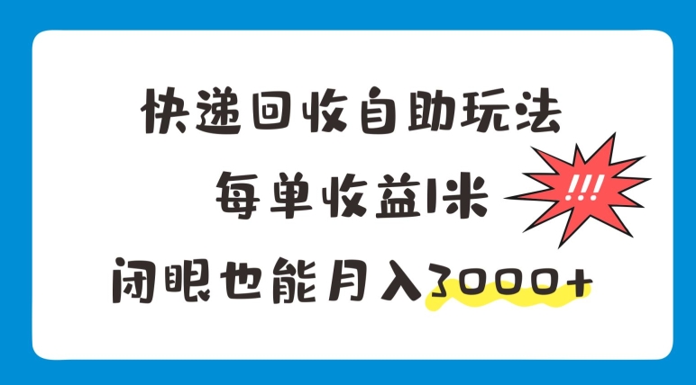 快递回收自助玩法,每单收益1米,闭眼也能月入3000+-冒泡网