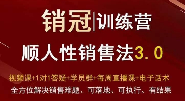 爆款！销冠训练营3.0之顺人性销售法，全方位解决销售难题、可落地、可执行、有结果-冒泡网