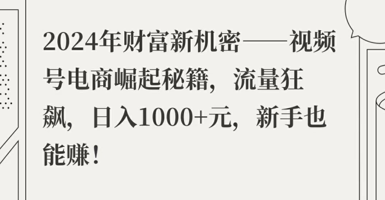年财富新机密——视频号电商崛起秘籍,流量狂飙,日入1k元,新手也能赚-冒泡网