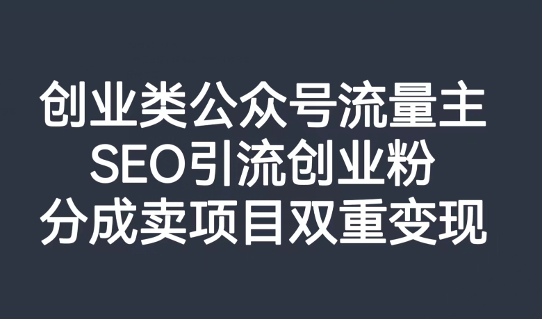 创业类公众号流量主，SEO引流创业粉，分成卖项目双重变现【揭秘】-冒泡网