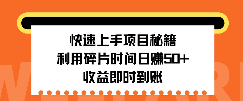 快速上手项目秘籍,利用碎片时间日入50+,收益即时到账-冒泡网