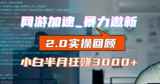 网游加速邀新，狂吃提成，适合小白，首月破千（v2.0版教程）【揭秘】-冒泡网