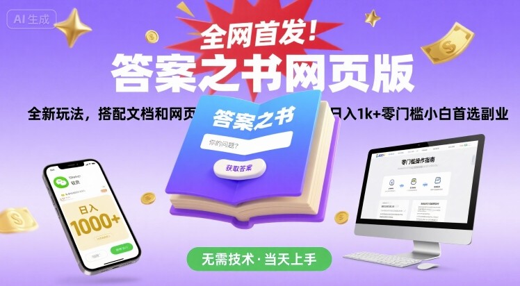 全网首发!答案之书网页版,全新玩法,搭配文档和网页,日入1k+零门槛小白首选副业【揭秘】-冒泡网