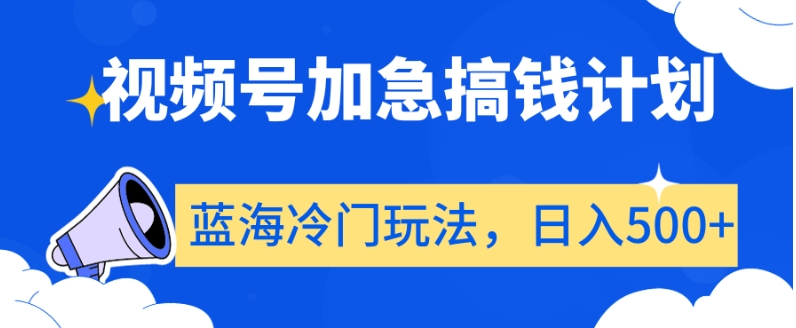 视频号加急搞钱计划，蓝海冷门玩法，日入500+【揭秘】-冒泡网
