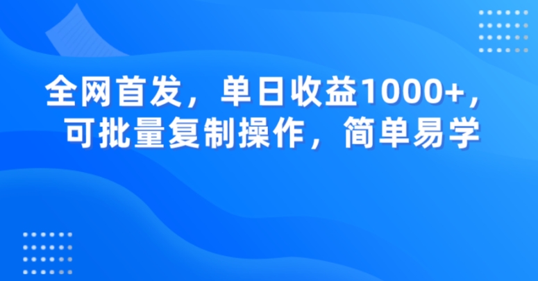 全网首发,单日收益1000+,可批量复制操作,简单易学【揭秘】-冒泡网