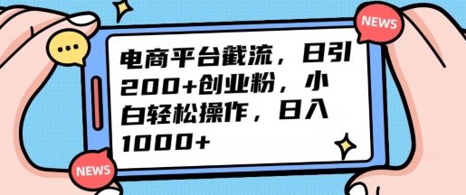 电商平台截流日引200+创业粉,小白轻松操作,日入1000+-冒泡网