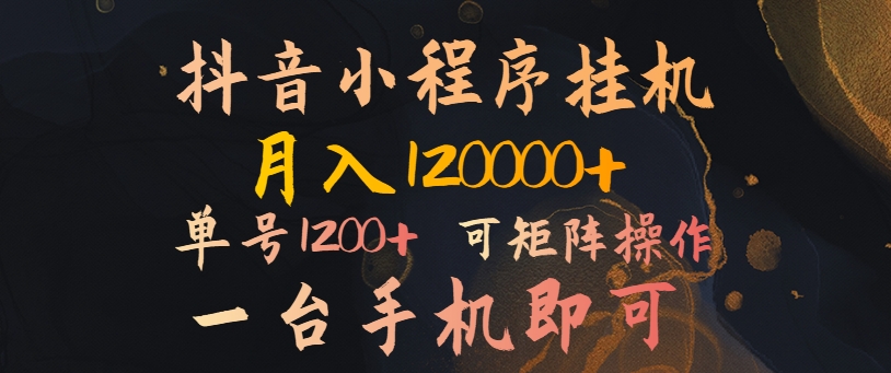抖音小程序挂机风口项目，月入1.2w，一台手机即可操作，可矩阵操作-冒泡网