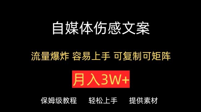 自媒体伤感文案,流量爆炸,容易上手,可复制可矩阵,月入3W+-冒泡网