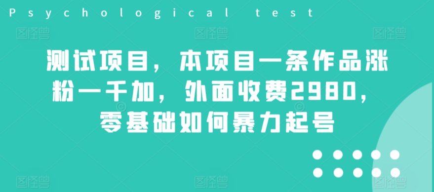 测试项目，本项目一条作品涨粉一千加，外面收费2980，零基础如何暴力起号-冒泡网