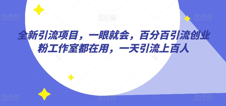全新引流项目，一眼就会，百分百引流创业粉工作室都在用，一天引流上百人-冒泡网