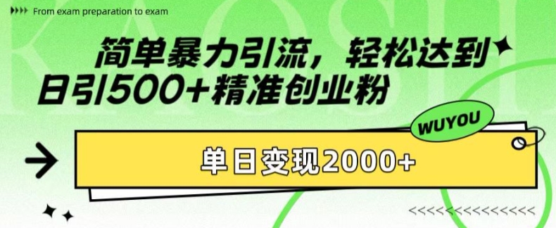 简单暴力引流,轻松达到日引500+精准创业粉,单日变现2k【揭秘】-冒泡网