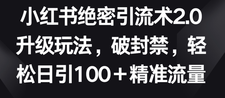 小红书绝密引流术2.0升级玩法，破封禁，轻松日引100+精准流量【揭秘】-冒泡网