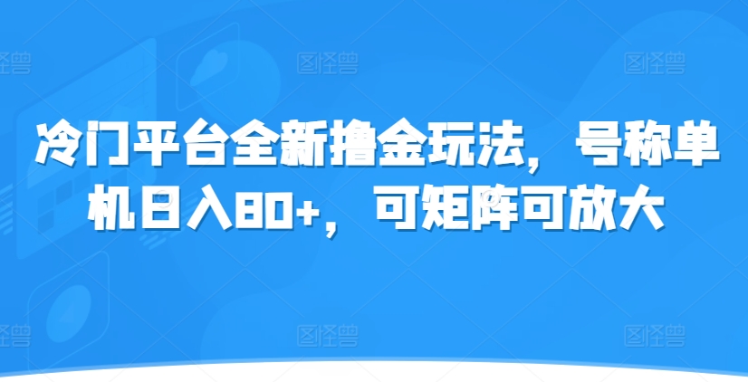 冷门平台全新撸金玩法，号称单机日入80+，可矩阵可放大-冒泡网