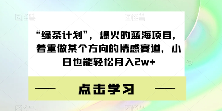 “绿茶计划”，爆火的蓝海项目，着重做某个方向的情感赛道，小白也能轻松月入2w+【揭秘】-冒泡网