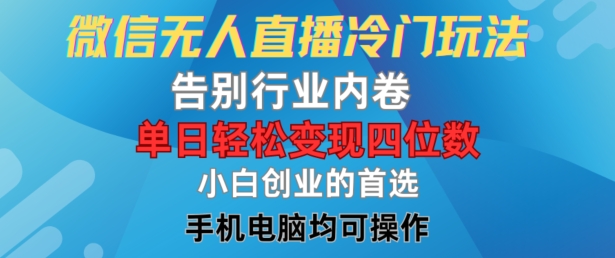 微信无人直播冷门玩法，告别行业内卷，单日轻松变现四位数，小白的创业首选【揭秘】-冒泡网
