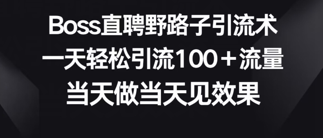 Boss直聘野路子引流术,一天轻松引流100+流量,当天做当天见效果-冒泡网