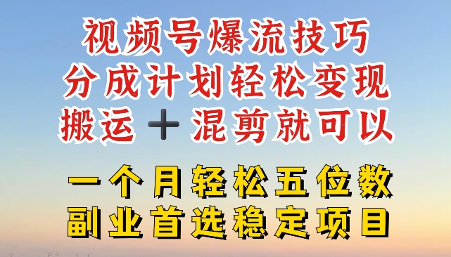 视频号爆流技巧，分成计划轻松变现，搬运 +混剪就可以，一个月轻松五位数稳定项目【揭秘】-冒泡网