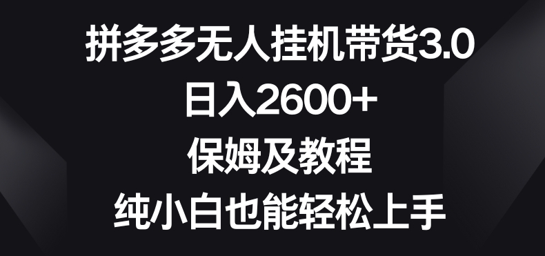 拼多多无人挂JI带货3.0高收益玩法,日入2600+,保姆及教程,纯小白也能轻松上手-冒泡网