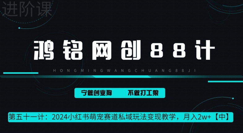 鸿铭网创 88 计第 51 计:月赚 2w 的小红书萌宠赛道怎么做,这套课程教会你-冒泡网